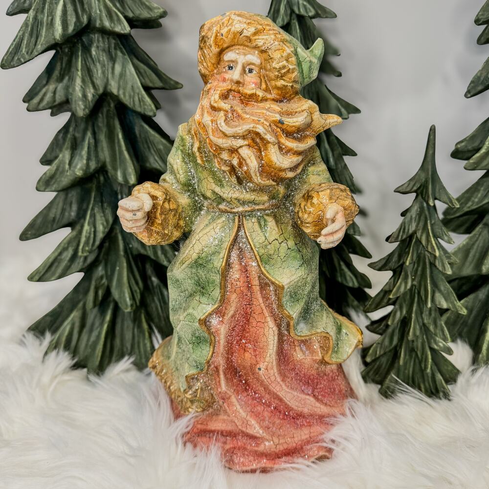Victorian Santa/Father Christmas Tabletop Decor in Pastel Hues Light Glitter-12”